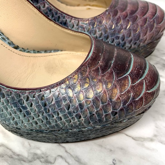 Joan & David Daquella Snake Skin Multicolor Platform Pumps 8 Mermaid Cocktail